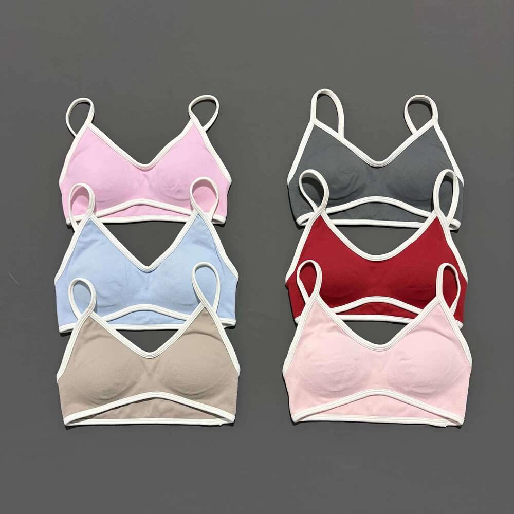 HISTELLO Gym Contrastline Women Seamless Pilates Yoga Clothing Fitness Open Bras Removable Pads Workout Sports Bra 26Y0224