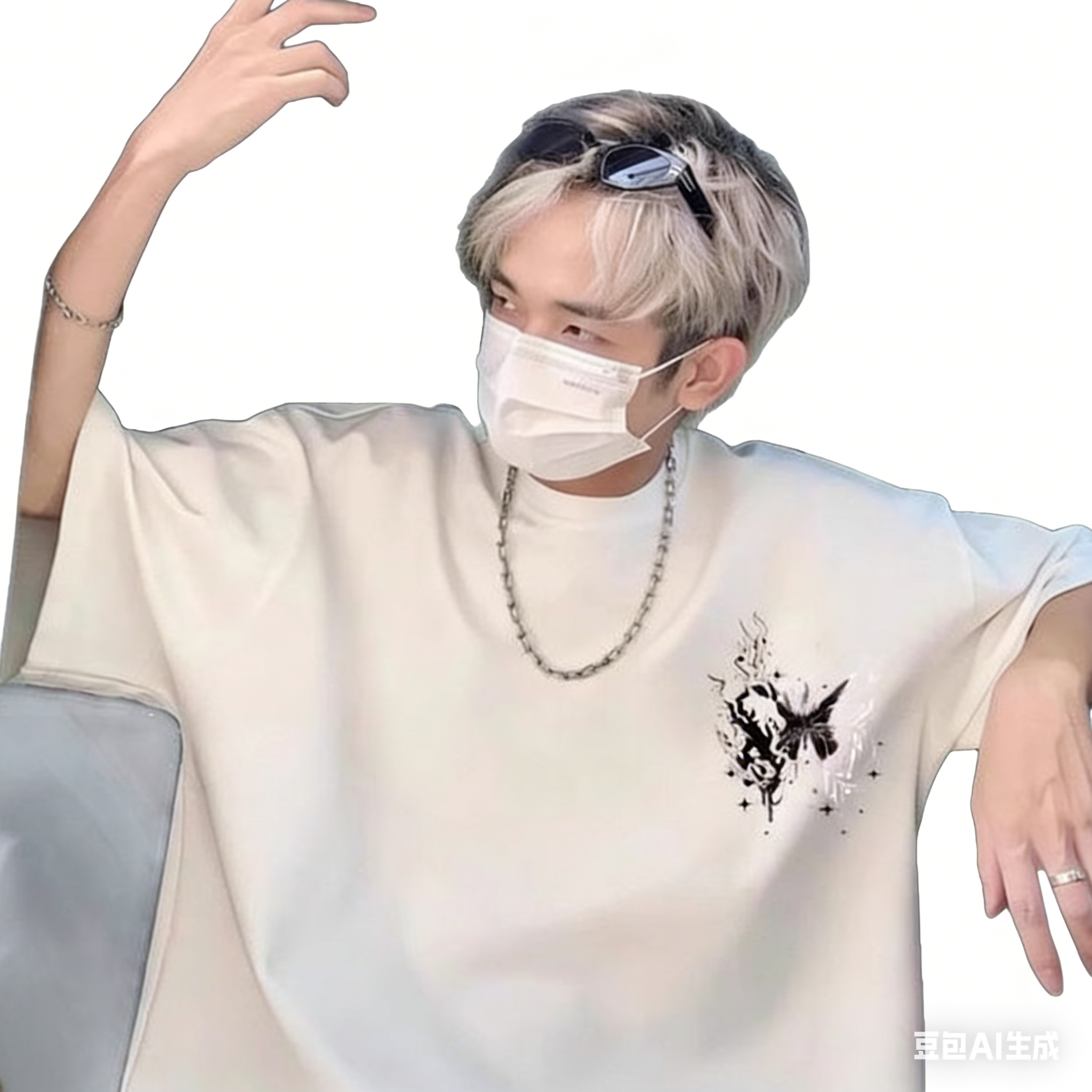 Men's Heavyweight Short Sleeve T-Shirt with Butterfly Print, INS Style Loose Casual Half Sleeve, Trendy Summer Tops