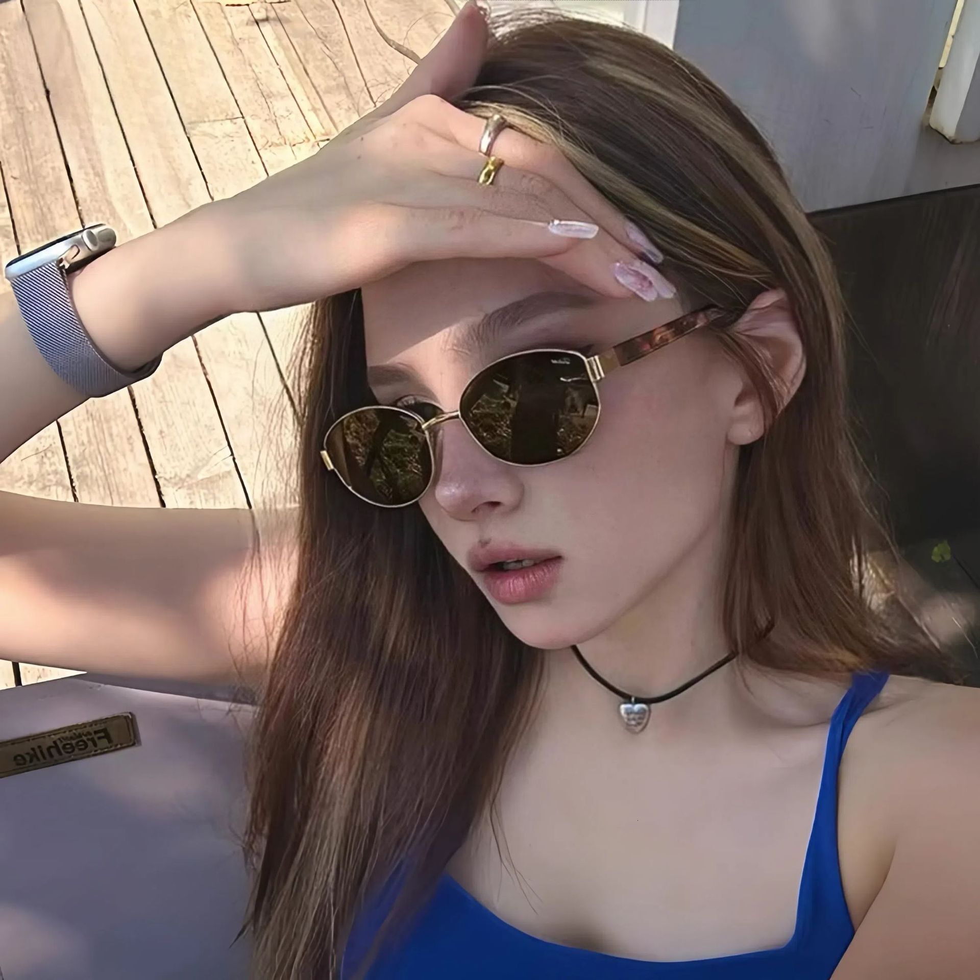 New Style Sunglasses For Women, Metal Oval Frame, Vintage Sunglasses, High-End Fashion, Stylish Wear, Decorative Glasses