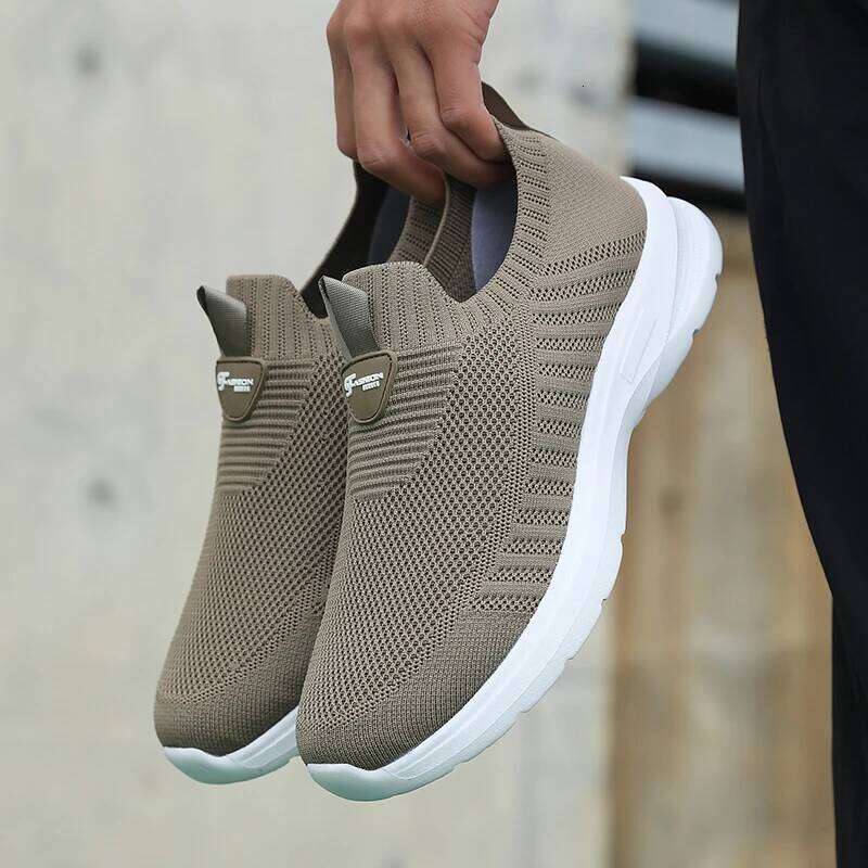 Men's Slip on Knit Comfort Breathable Mesh Flats Lightweight EVA Sole Outdoor Sport Tennis Shoes Fashion Sneakers