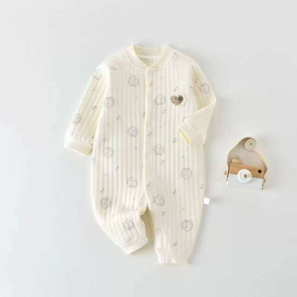 Baby Boy's Overalls 0-24M for Newborns Girls Quilted Air Cotton Onesie Animal Print Thickened Warm Soft Bodysuit 26Y0224