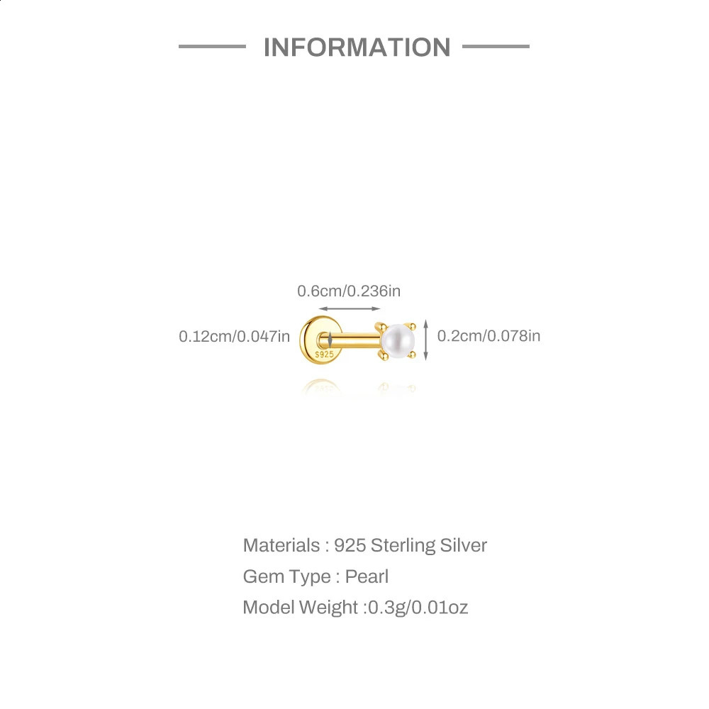 Aide Minimalism 2-3-4mm Pearl Ear Stud Earrings 925 Silver Round Natural Pearl Ear Bone Flat Piercing Stud Fine Jewelry 1pc 260205