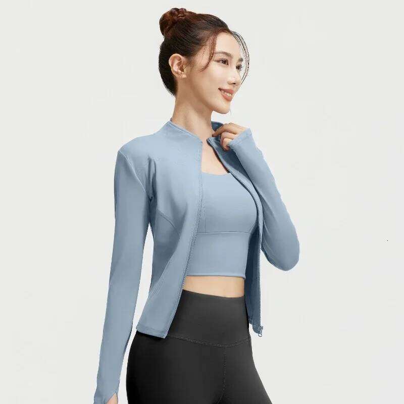 Outdoor Sports Running Fitness Long Sleeved Women Slim Yoga Clothes Quick Dry Zipper Cardigan Stand Up Collar Skinny Coat 26Y0224