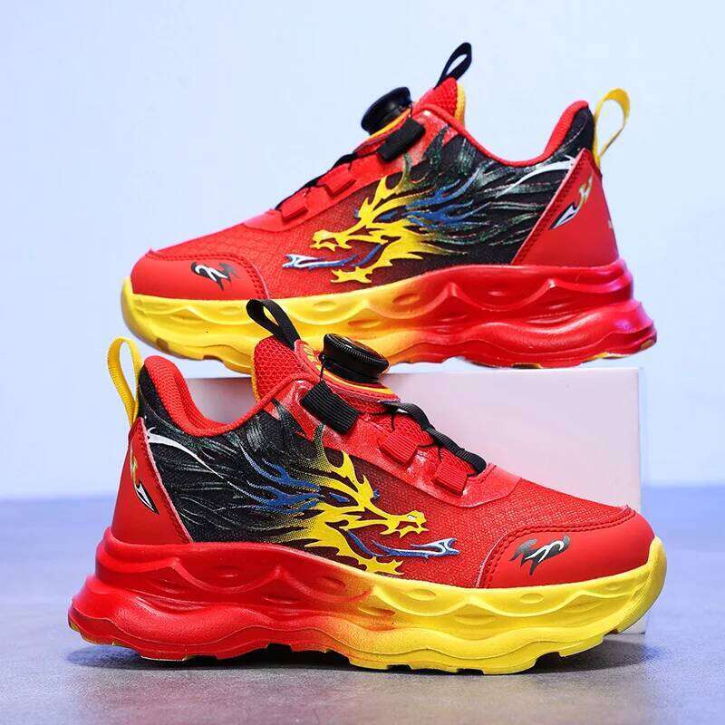 Childrens Sports Autumn Anti Slip Breathable New Student Rotating Button Boys Outdoor Shock-absorbing Mesh Running Shoes 26W0224