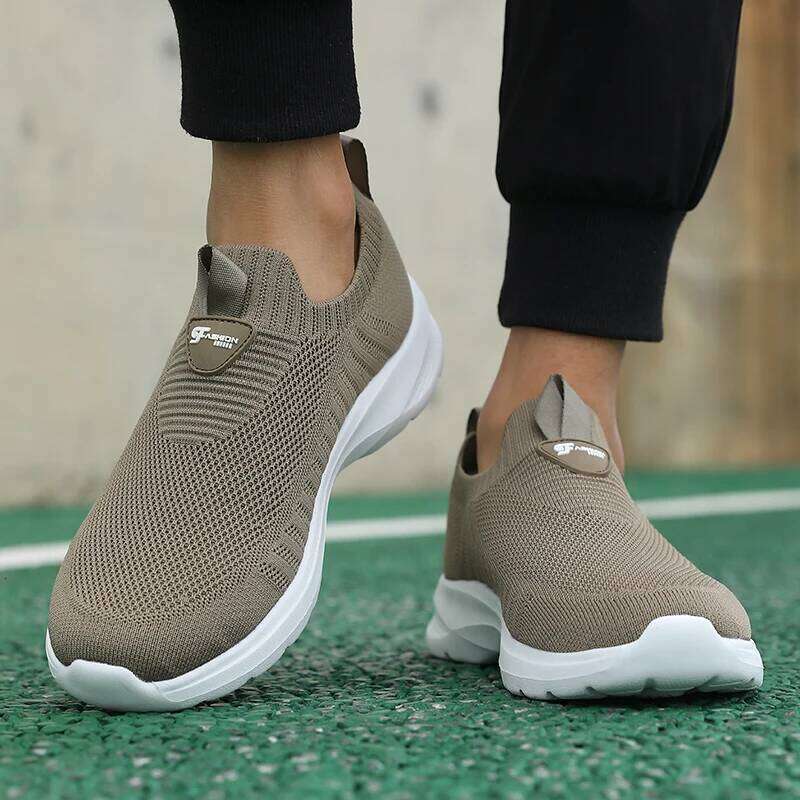 Men's Slip on Knit Comfort Breathable Mesh Flats Lightweight EVA Sole Outdoor Sport Tennis Shoes Fashion Sneakers