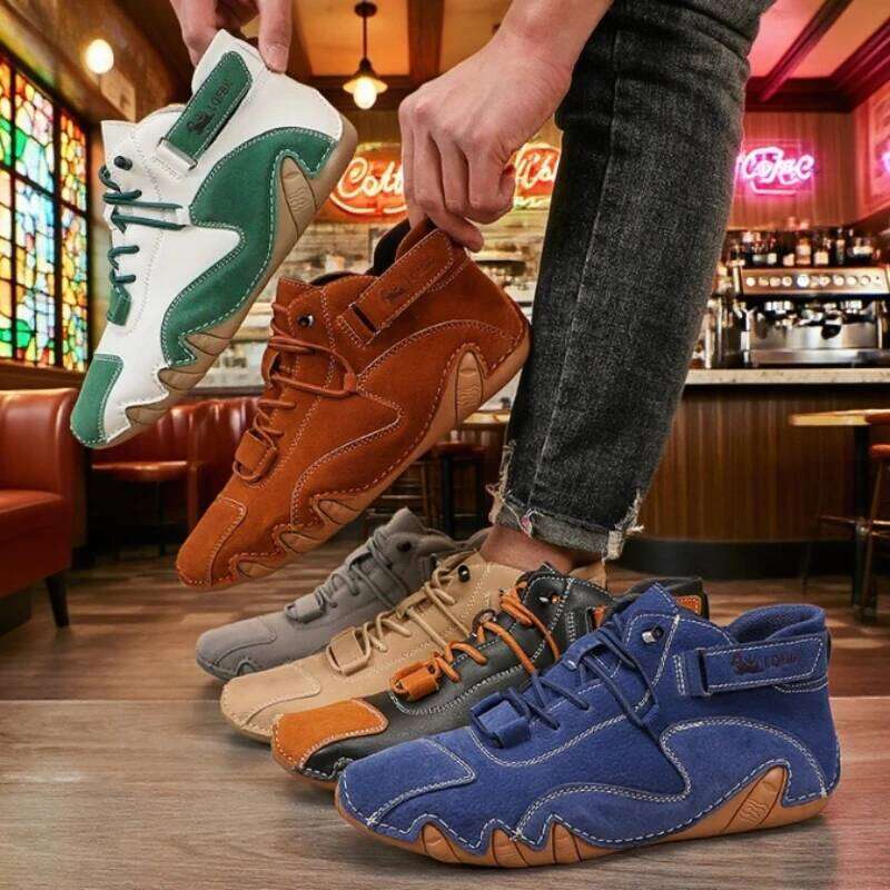 Spring and Autumn Men High Top Comfortable Soft Sole High-quality Retro Casual Loafers Versatile Business Motorcycle Boots