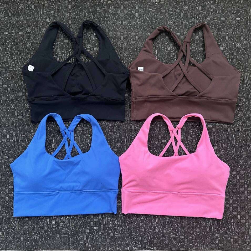 Solid Color Tight Butter Athletic Women Fitness Bra Cross Yoga Underwear Gym Sport Top Hollow Push Up Chest Pad 26Y0224