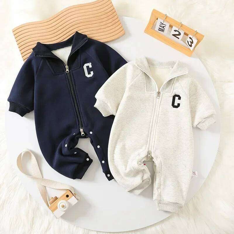 Baby Clothes Newborn Thick Jumpsuit 0-2 Y Autumn Winter New Boys Fur Lining Sporty Romper Toddler Outdoor 26H0224
