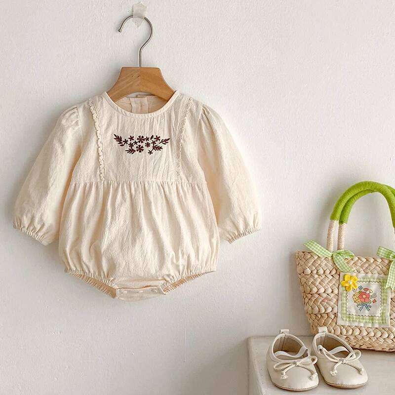 Embroidered Princess Jumpsuit Long Sleeve Thin Style Spring Autumn Children Clothing Cotton Infant Baby Girls Romper 26H0224