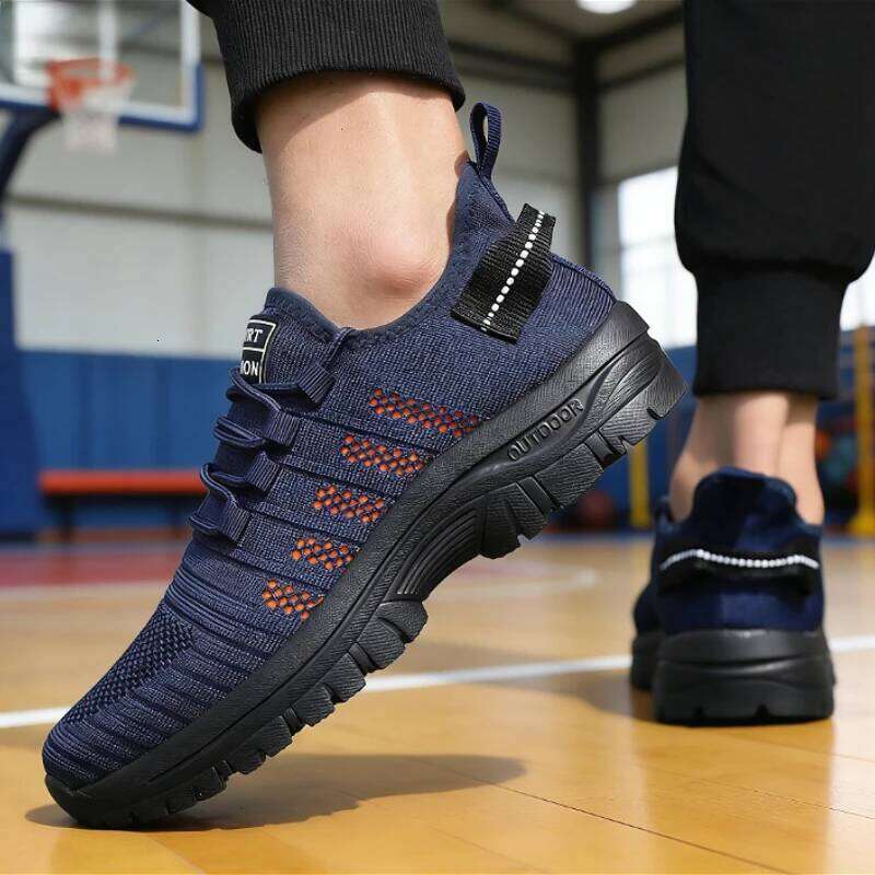 Men's Black Mesh Sports Shoes Breathable Non-Slip Casual Sneakers Lightweight Outdoor Walking Gym Trainers Comfortable Footwear