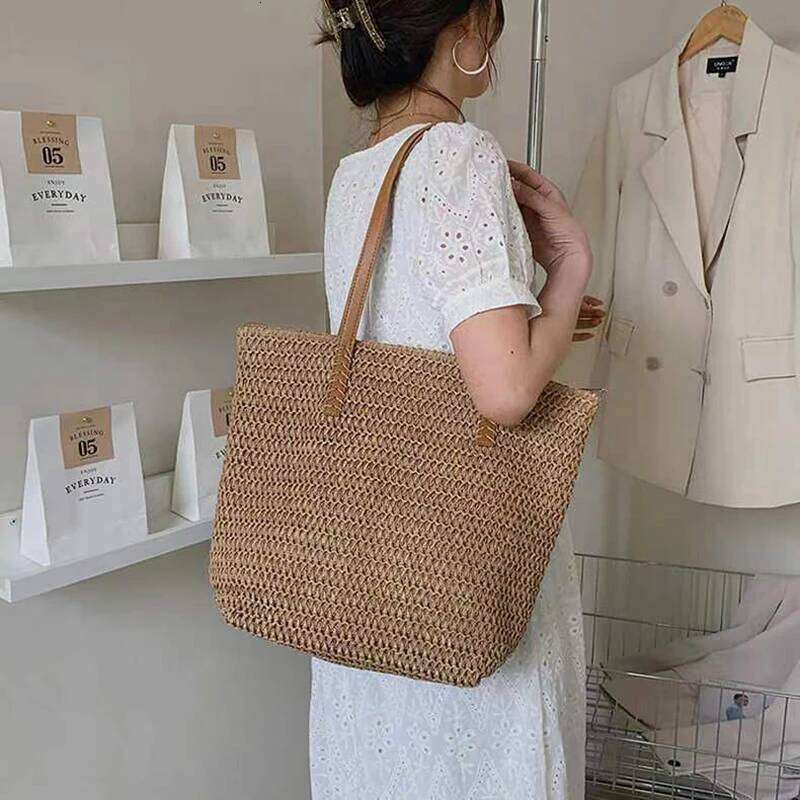 Summer Large Capacity Tote Shoulder Handmade INS Fresh Rural Handheld Grass Woven Women Bag Z260224
