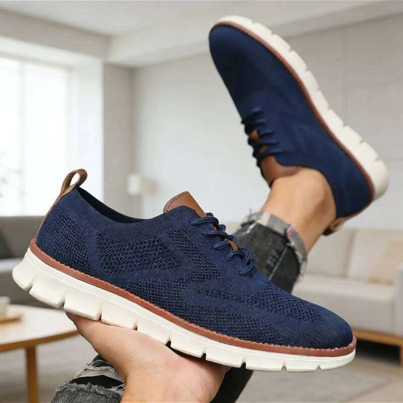 Sports Shoes for Men Breathable Knit Retro Style Lightweight Soft Sole Comfortable Mesh Loafers Business Casual Sneakers