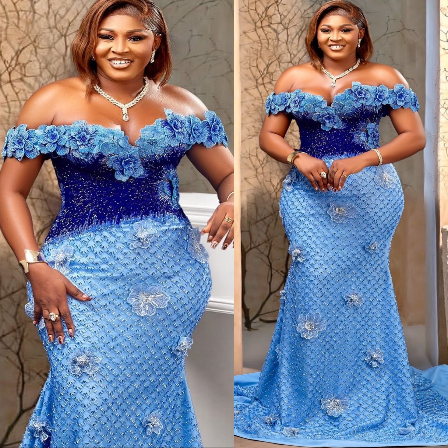 Aso Ebi Sky Blue Mermaid Prom Dresses 2026 Flowers Sequined Sweetheart Evening Formal Party Second Birthday Engagement Gowns Dress For Special Occasio
