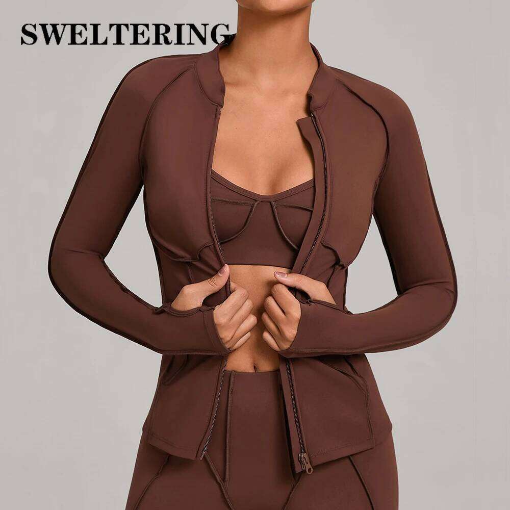 SWELTERING Women Yoga Sports Zip Fitness Long Sleeve Workout Cycling Shirts Gym Quick Dry Outdoor Top Sportswear 26Y0224