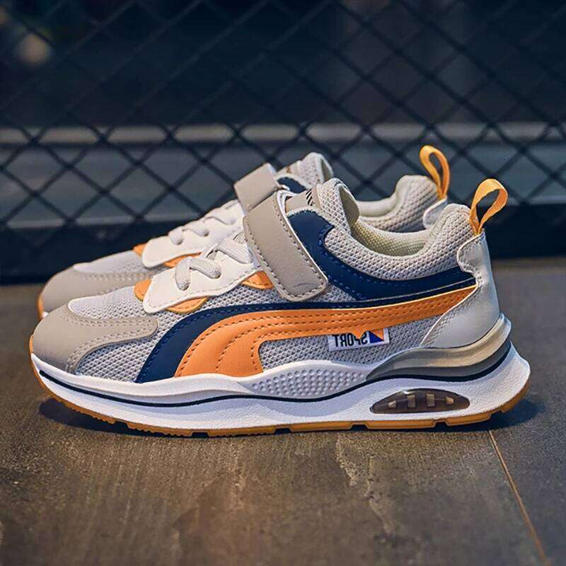 PU Leather Sport For Children Trend Fashion Teenager Kid's Sneakers Soft-soled Ergonomics Boy's Girl's Running Shoes 26W0224