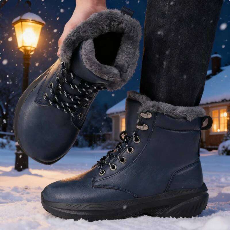 Unisex Winter Barefoot Shoes Womens Men Wide Toe Box Faux Fur Lined Ankle Boots New Artificial Leather Lace Up Platform Sneakers