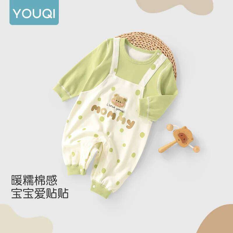 YouqiChinese Baby Autumn Romper, Pure Cotton Super Cute Long-Sleeve Jumpsuit, Children's Casual Outdoor Crawling Outfit 26H0224