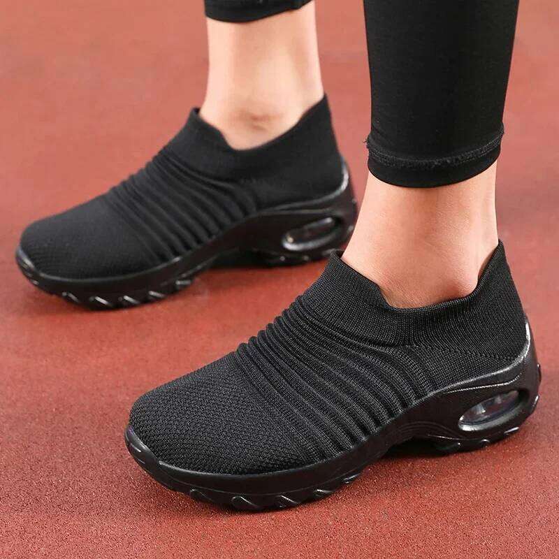 Women's Summer on Black Sporty Casual Breathable Height Increasing Thick Soled Non Slip Comfortable New Walking Shoes