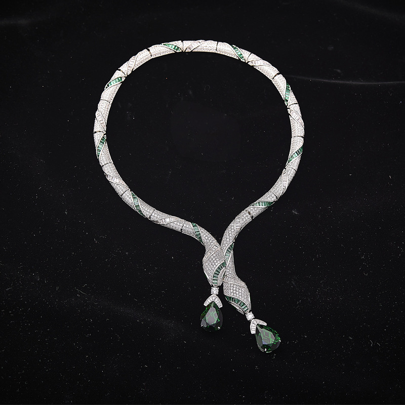 Necklace And Style Gold-Plated Double-Headed Necklace For Women, Evening Dress Accessory, Simulated Pear-Shaped Pendant, High-End Snake Choker Necklac