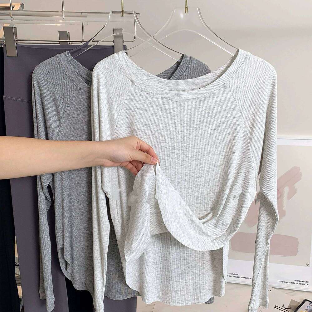 Autumn Bare-feel Off-shoulder Yoga Long-sleeve Loose Women's Outdoor Sports T-shirt Blouse Pilates Fitness Top 26Y0223
