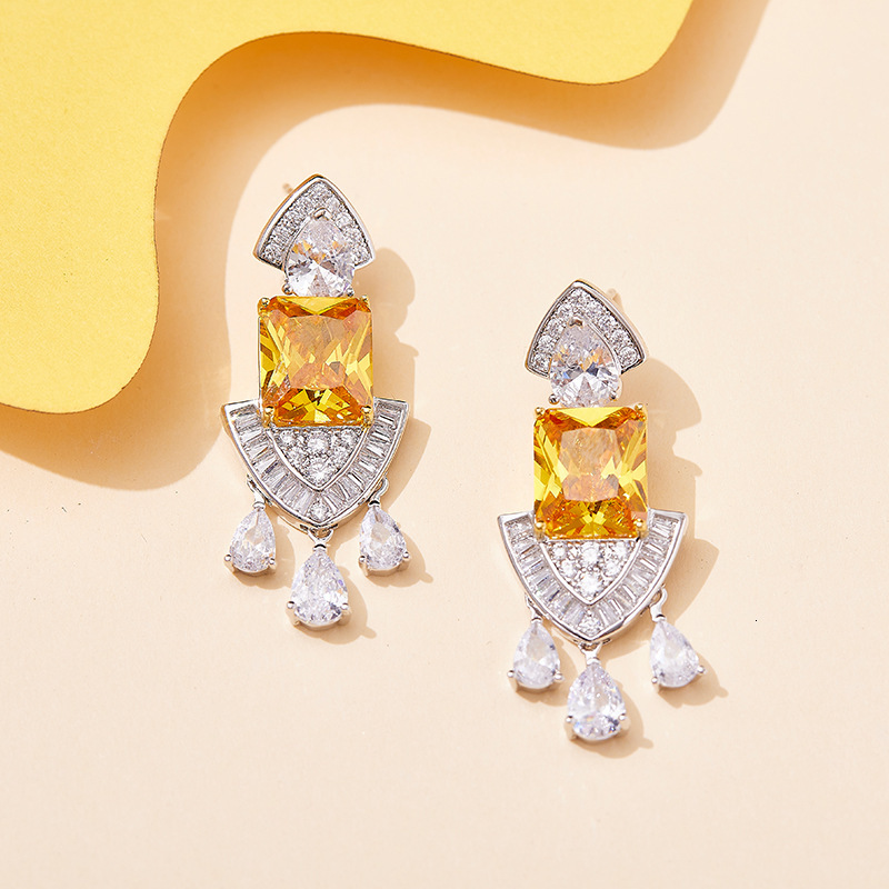 Earrings Yellow Diamond Mermaid Earrings, Gold-Plated, High-End, Elegant Earrings, Suitable For Ladies' Evening Dresses And Formal Wear Earrings