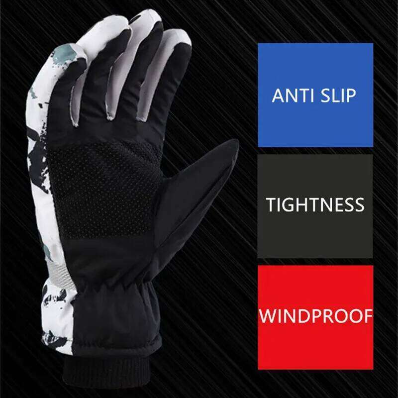 Winter Snowboard Ski Unisex PU Leather Non-slip Touch Screen Waterproof Motorcycle Cycling Fleece Warm Snow Sports Gloves 26H0224
