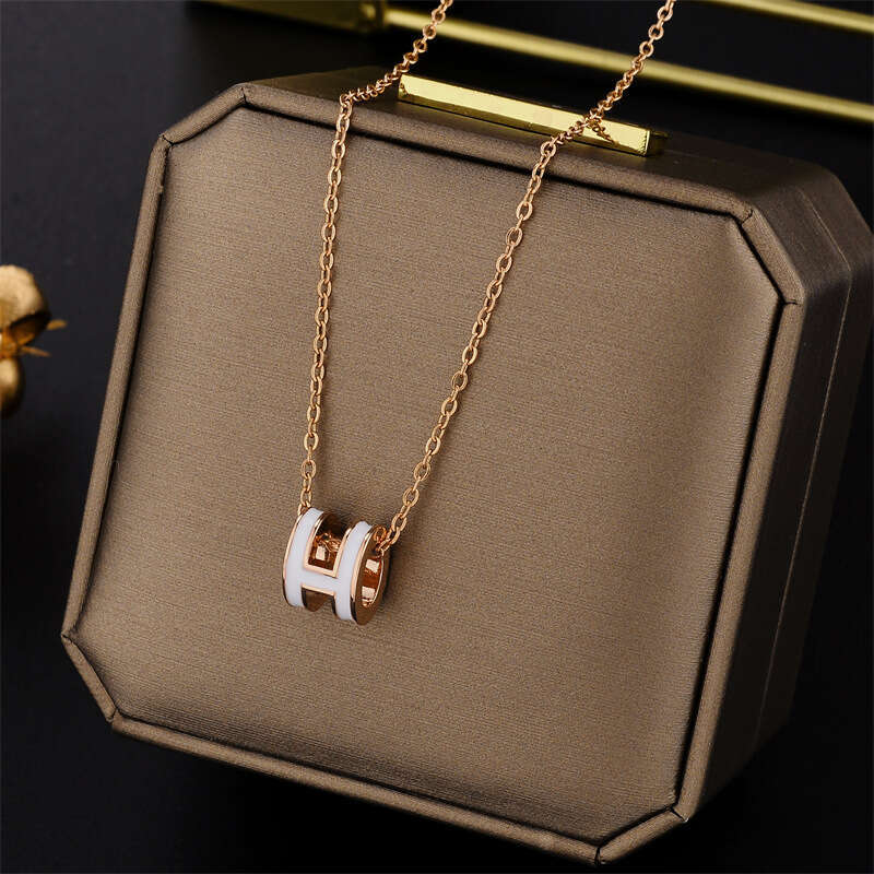 H Necklace Enamel High Version Trendy Letter Mini Collarbone Chain For Women
