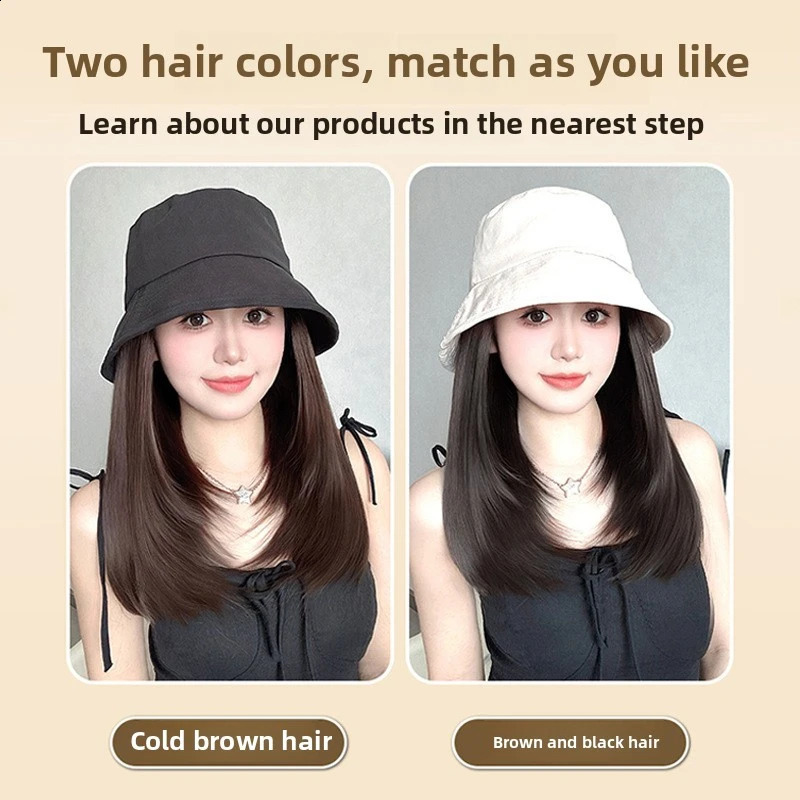 Hat Wig Female Natural Fashion Sun-Proof Bucket Hat Straight Hair Synthetic Wig Full-Head wigs for women 260207