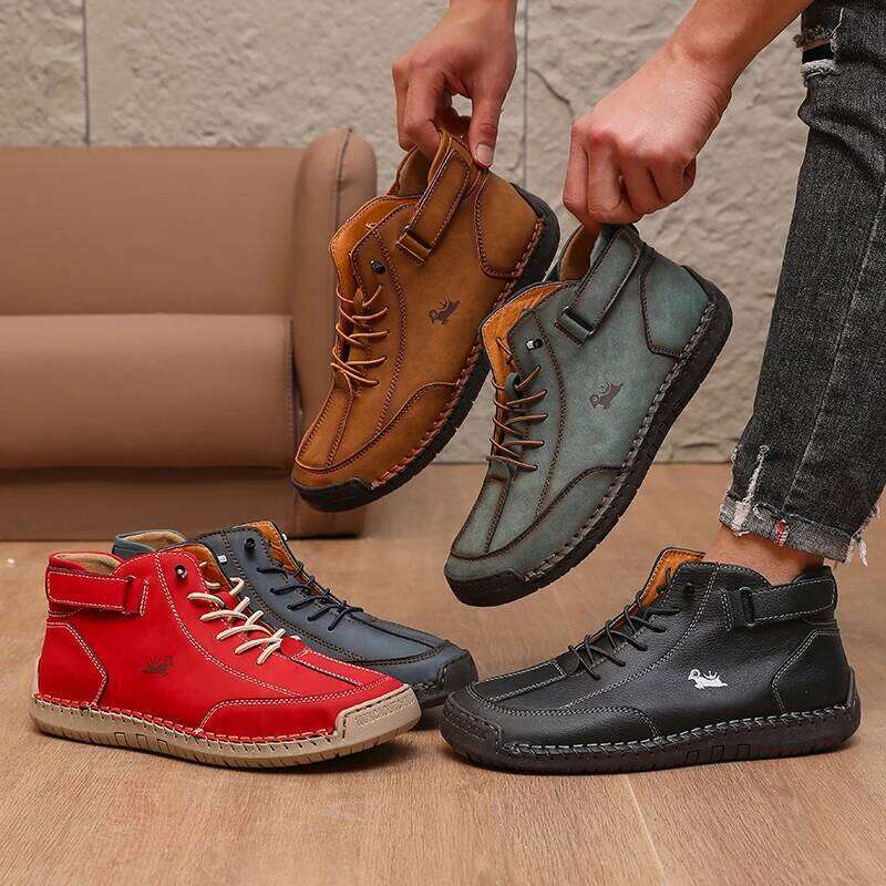 Handmade Leather Men Shoe Mid Top for Summer British Style Retro Anti Slip Moccasins Fashionable Luxurious Design Couple Loafers