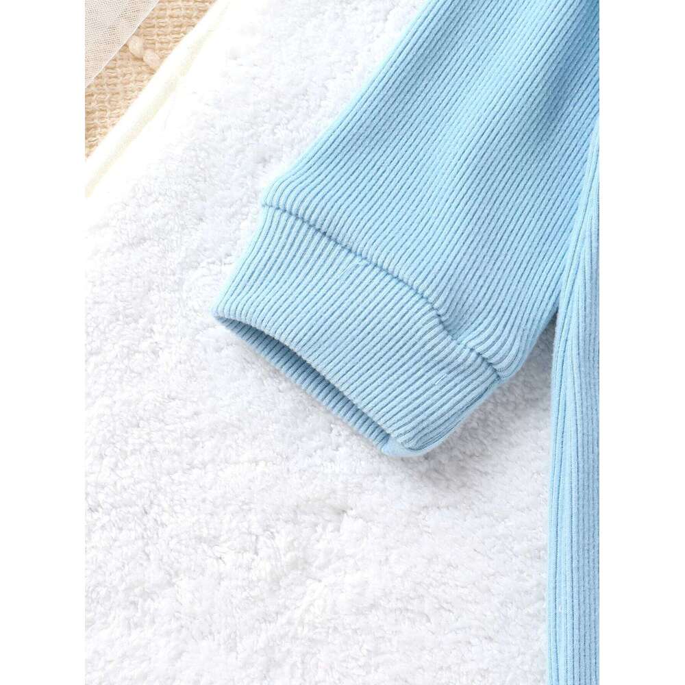 Infant Boy Autumn Ruffle Long Sleeve Cute Bear Applique Ribbed Bodysuit And Headband Two Piece Set 26H0224