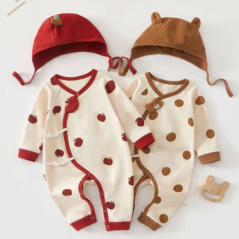 Newborn Rompers 100% Cotton Cute Spring Autumn Unisex Baby Jumpsuit For Boys Girls Infant Clothing WIth Hat 26H0224