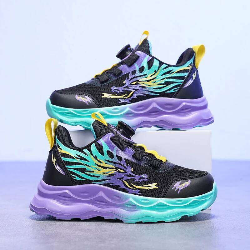 Childrens Sports Autumn Anti Slip Breathable New Student Rotating Button Boys Outdoor Shock-absorbing Mesh Running Shoes 26W0224