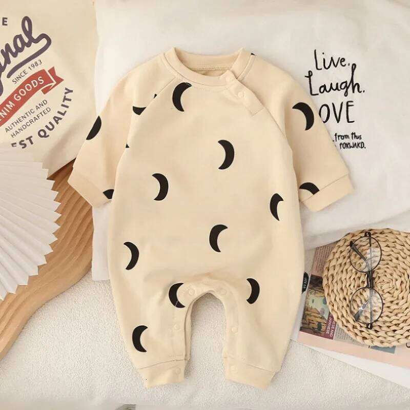 Newborn Spring Winter Fashion Moon Sun Print Suit Cotton Comfortable Soft 0-12 Boys and Girls Long Sleeved Baby Bodysuit 26H0224