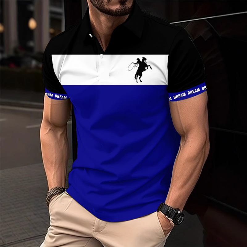 Luxury Brand Designer Clothes 2025 European And American Cross-Border Independent Station Summer Men's Color-Blocked 3D Printed Short-Sleeve Butt