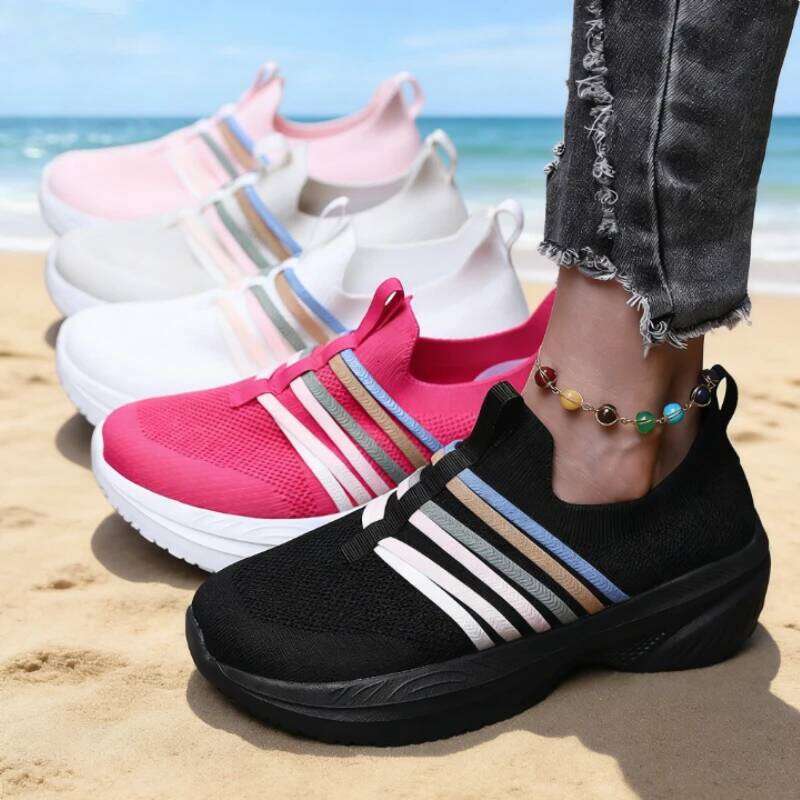 New Wide Toe Rose Red for Women Comfortable One-Step on Casual Sneakers Delicate Rainbow Pink Soft Sole Travel Shoes