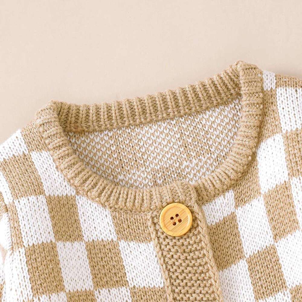 Lioraitiin Newborn Baby Sweater Romper Knitted Long Sleeve Checkerboard Plaid Print Jumpsuit Infant Knit Outfits Winter Clothes 26H0224