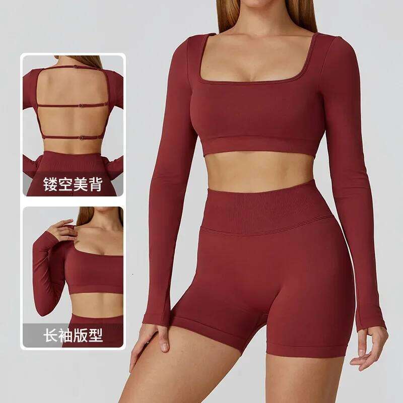 Seamless Casual Quick Dry Sportswear Square Neck Gym Women Fitness Sports Crop Top Female Long Sleeve Yoga Clothing 26Y0224