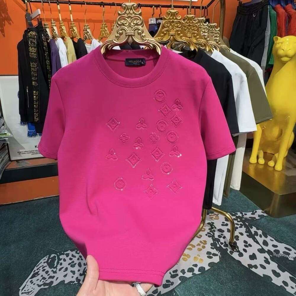 Autumn New Fashion Men's Rhinestone-Embossed Short-Sleeve T-Shirt, Trendy Influencer Style, Thickened Half-Sleeve T-Shirt For Men