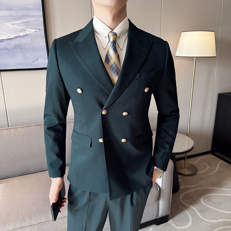Men's Suits Fashionable Suit Two-Piece Double-Breasted Blazer Pants Business Casual Office Jacket
