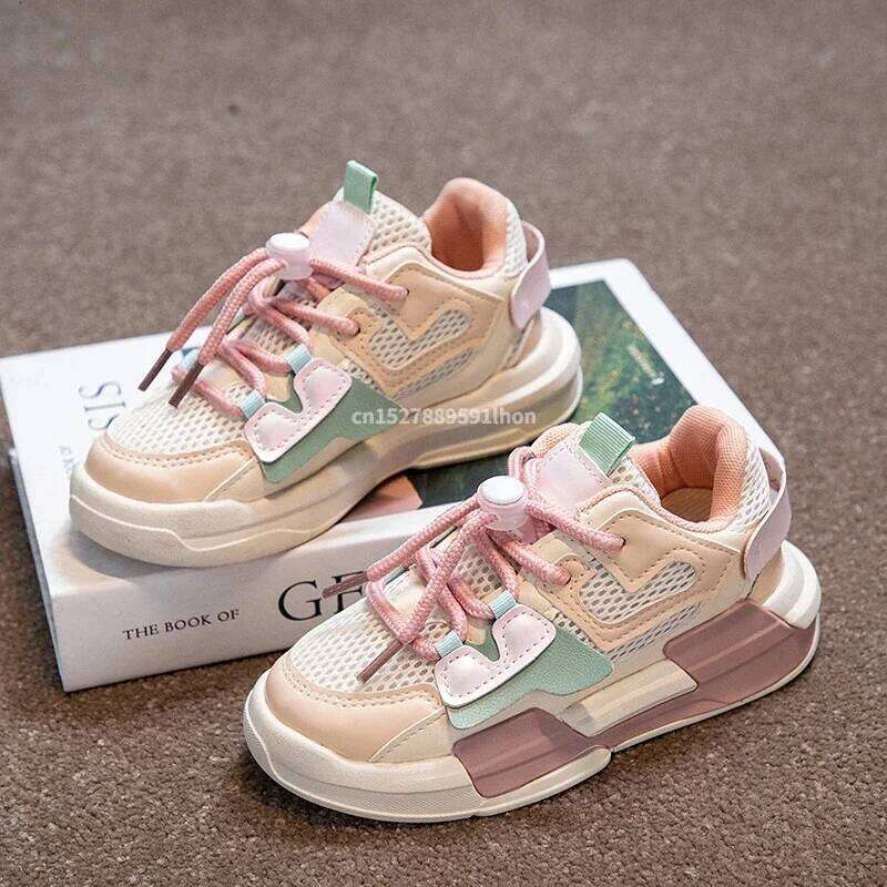 2023 Spring Children Girl Pink Shoes Autumn Mesh Breathable Kids Sneakers for 5-18 Yrs Boy Lightweight Running Shoe Walking Soft 26W0224