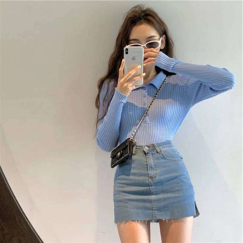 Autumn Winter Polo Collar New Long Sleeve Inner Pullovers Bottom Knitted Shirt Women's Clothing Slim Short Style Chic Sweaters 26W0224