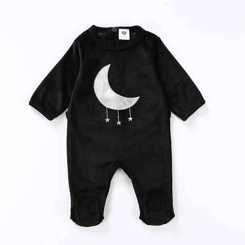 0-24M Newborn baby Footed Rompers Black Long Sleeve Velvet Warm Infant Jumpsuit Boy Girls Pajamas Toddler Outfit 26Y0224