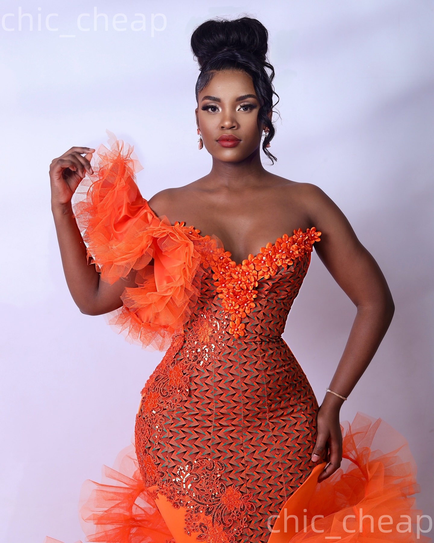 Aso Ebi Orange Mermaid Prom Dresses 2026 One Shoulder Flowers Applique Evening Formal Party Second Birthday Engagement Gowns Dress For Special Occasio