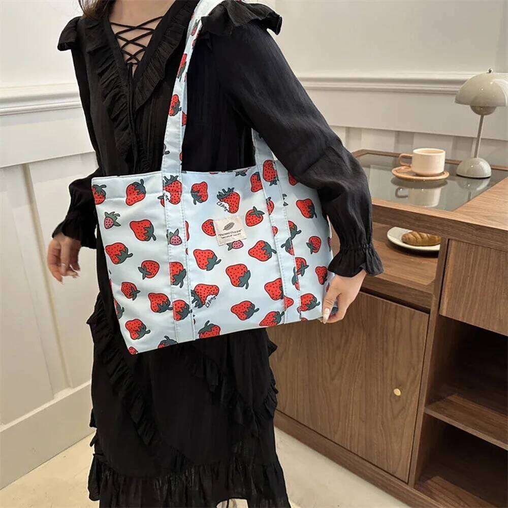 Cute Cherry berry Print Casual Tote Large Capacity Shopping Nylon Aesthetic Handbag Grocery Bag for Women Z260224