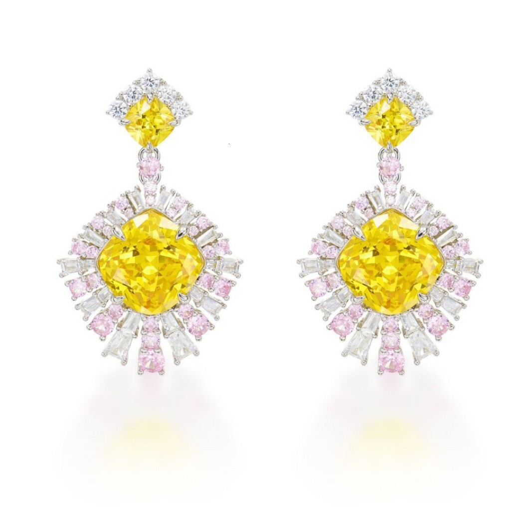 Earrings Flower Yellow Diamond Earrings, Gold-Plated, Color-Blocking Inlay Earrings, Women's Daily Commuting Earrings