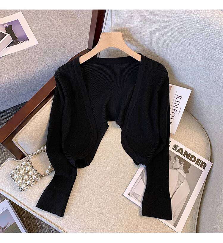 Shrug Long Sleeve Open Front Crop Cardigan Sweater Summer Bolero Top Women Teen-girl 90s Y2K Outfit 26L0224