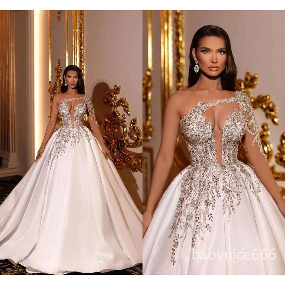 Newest 2026 One Shoulder Keyhole Neck Western Garden Church Wedding Dresses A Line Satin Appliques Beads Bridal Gowns Formal Robes de mariage BC18756
