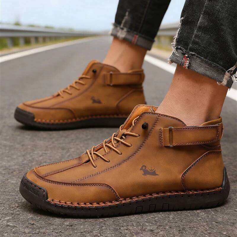 Men's Ankle Boots Casual Retro Leather Comfort Lace-up Non-slip 2026 New Arrival Lightweight Soft Sole Breath Work Shoes