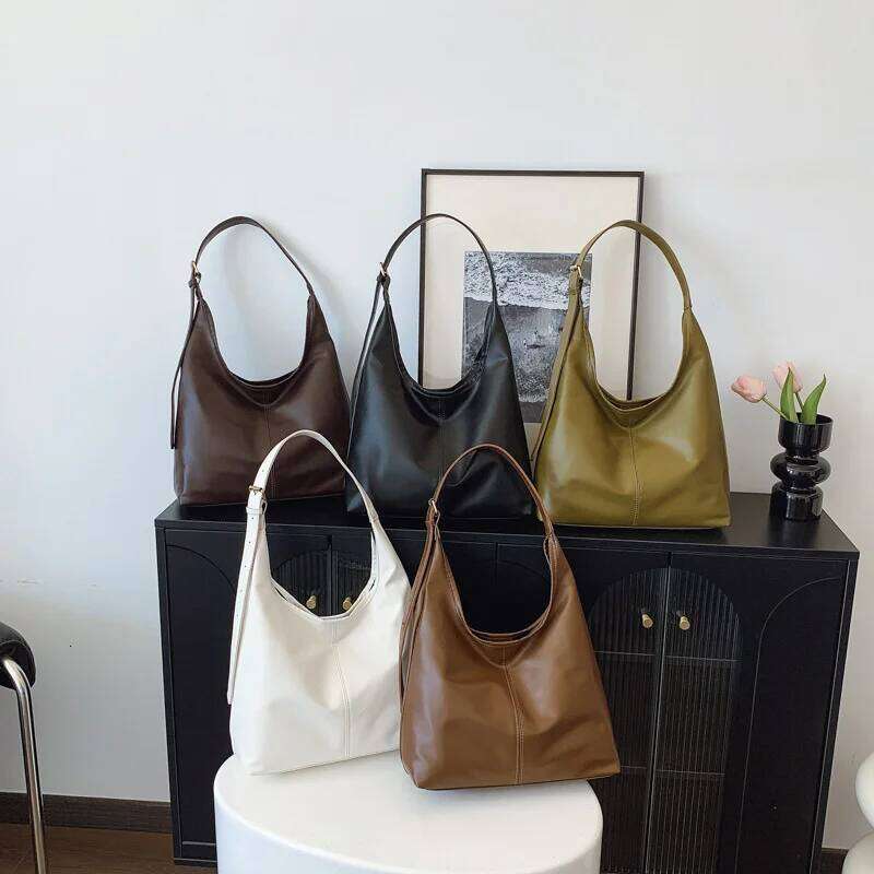 Vintage Large Capacity Shoulder for Women with Soft Solid Crossbody Retro Tote Bag For Commute Z260224