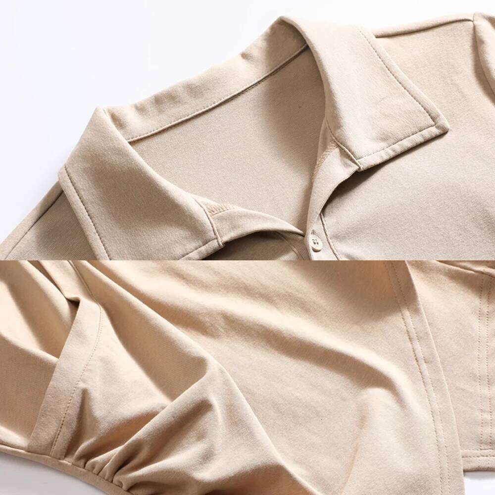 Front slit Polo collar long sleeved T-shirt for women's autumn new cotton fashion plus size irregular casual top 26W0224